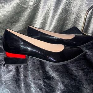 Patent Leather Red Block Pumps